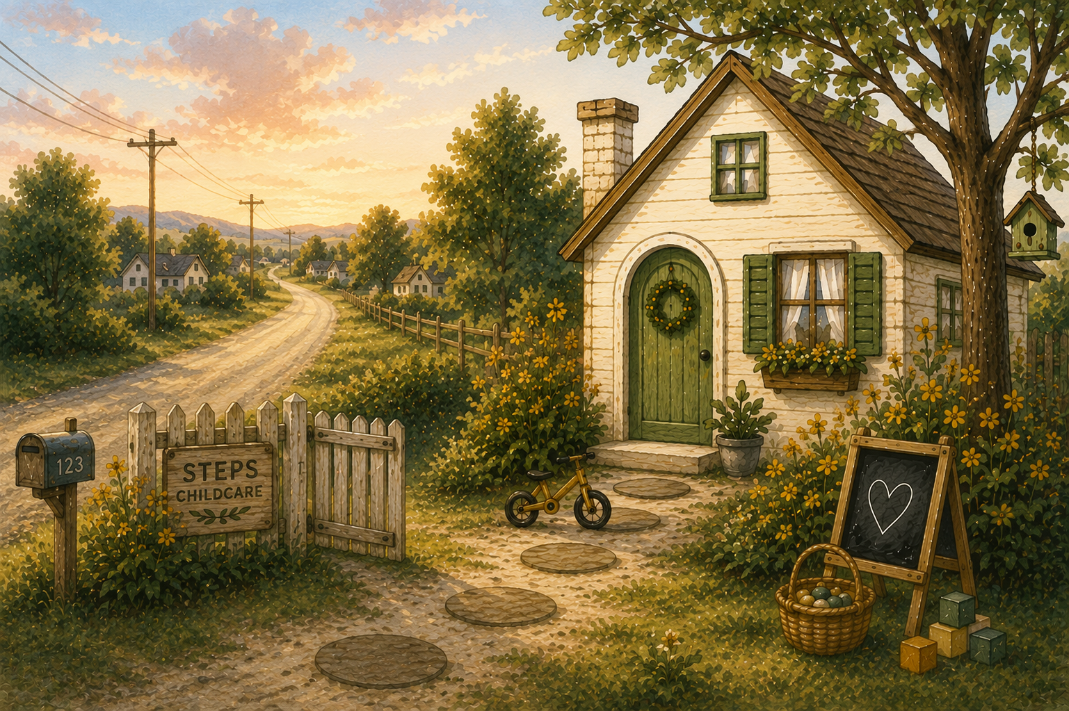 Watercolor illustration of the STEPS childcare property