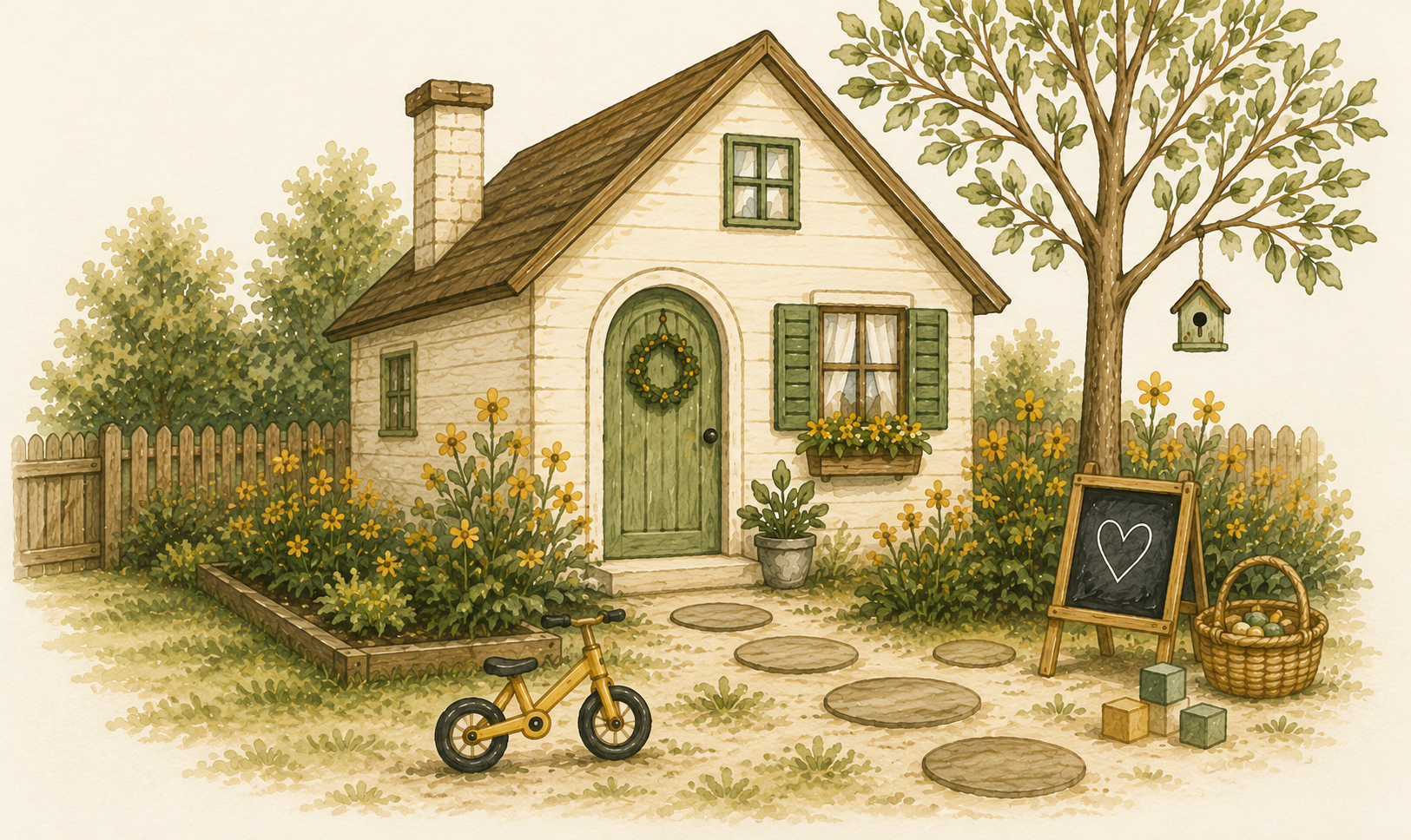 Watercolor illustration of the STEPS childcare property from another view